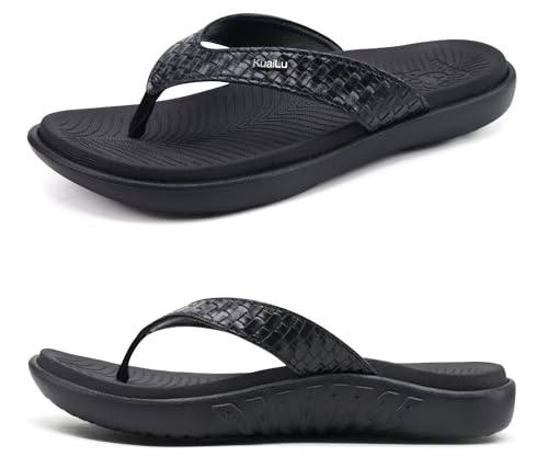 Detalle de KuaiLu Women’s Flip Flops with Arch Support: Comfortable Walking Sandals (Size 5, Black)