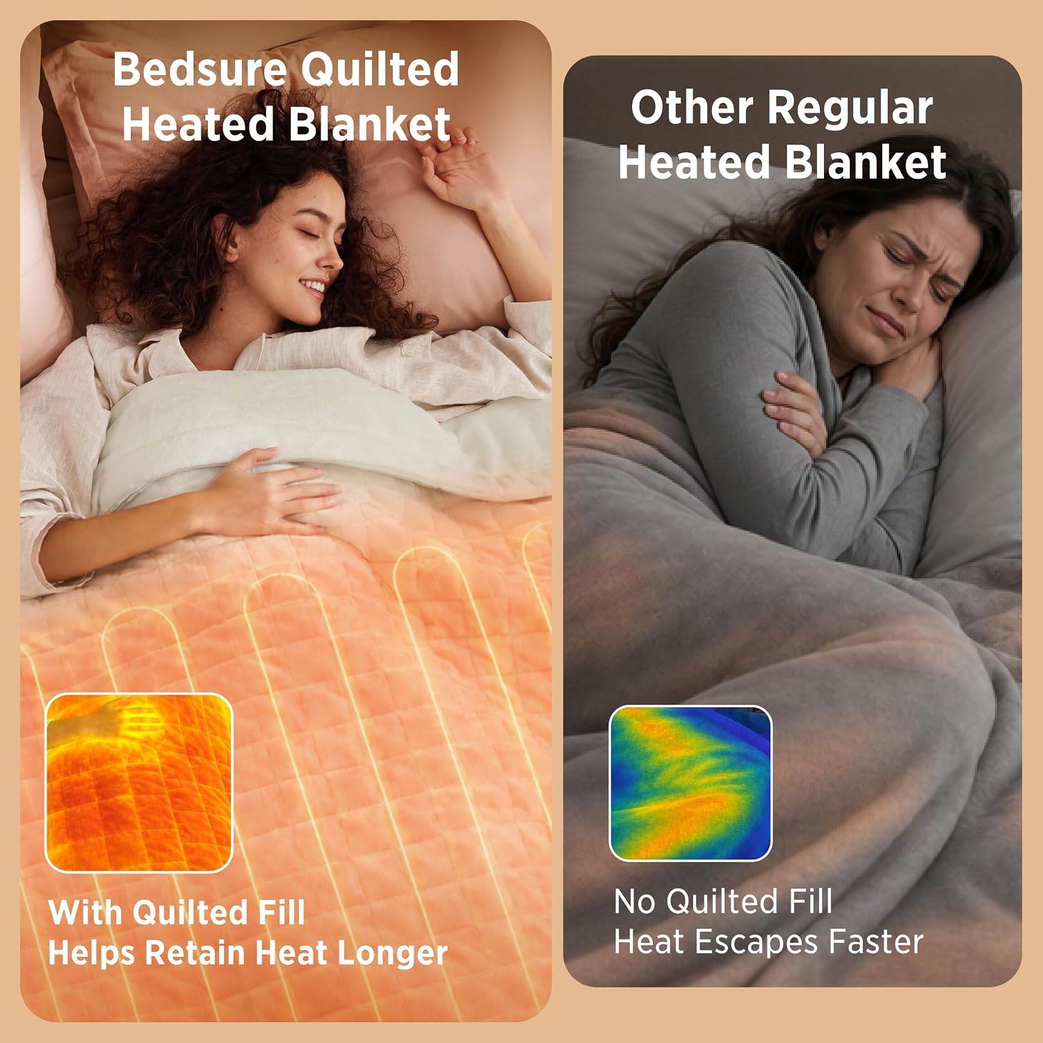 Detalle 2 de Bedsure BS-QB04-S Queen Heated Blanket, Ivory Quilt, Dual Controls, 10 Heat Levels
