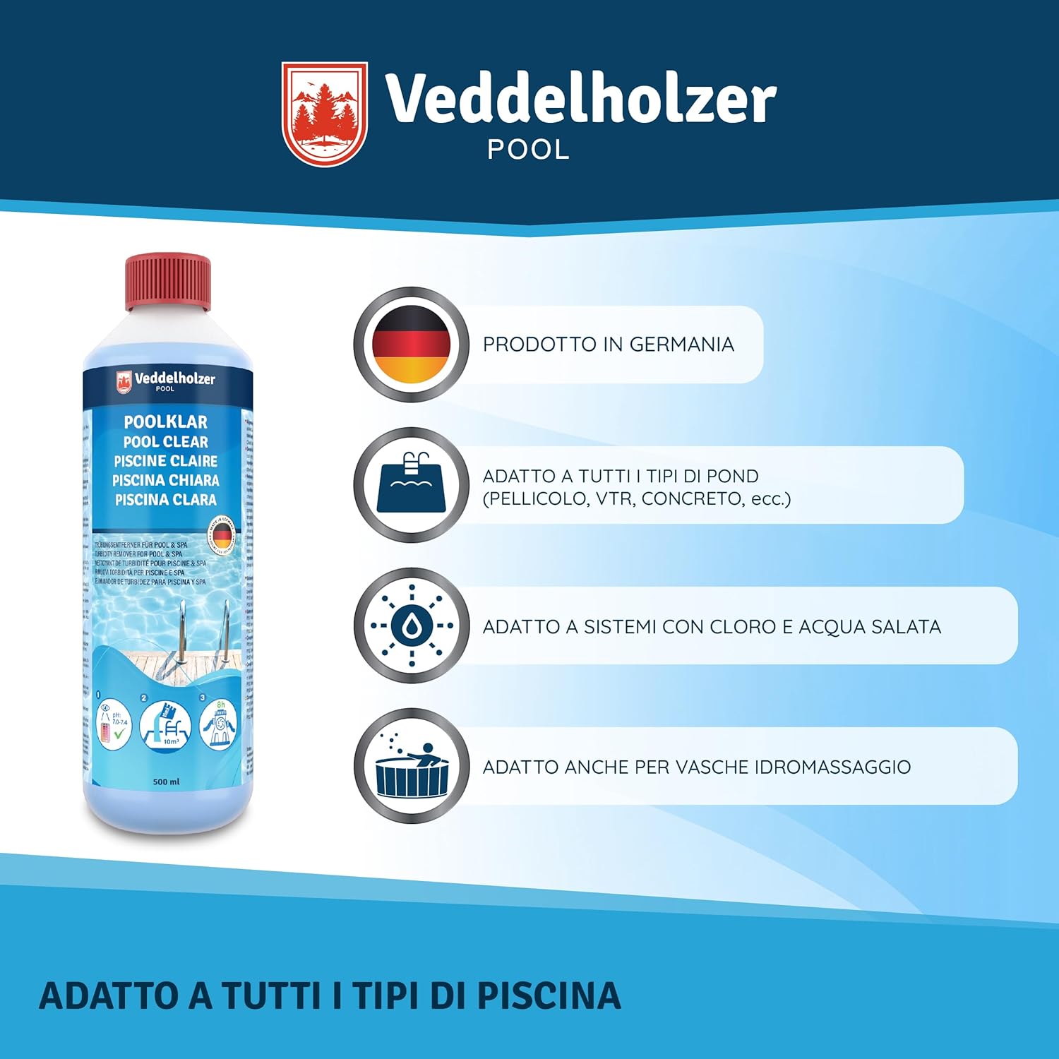 Thumbnail 3 de Veddelholzer Pool Clear 0,5 litri contro torbidità per piscina e idromassaggio