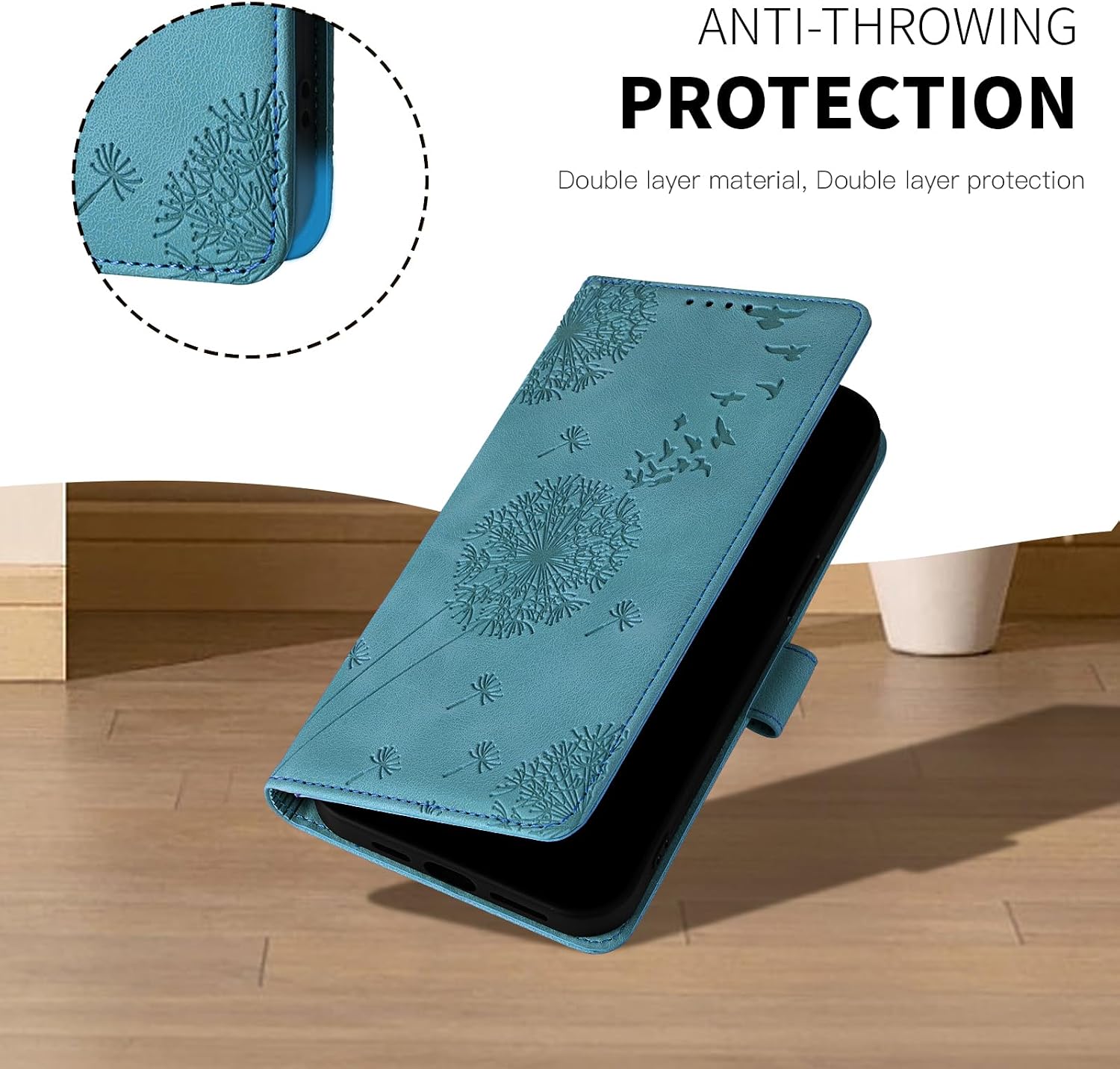 Detalle 1 de Rostsant Flip Case für Samsung Galaxy S24 FE 5G – Blau, Brieftasche mit Magnetverschluss
