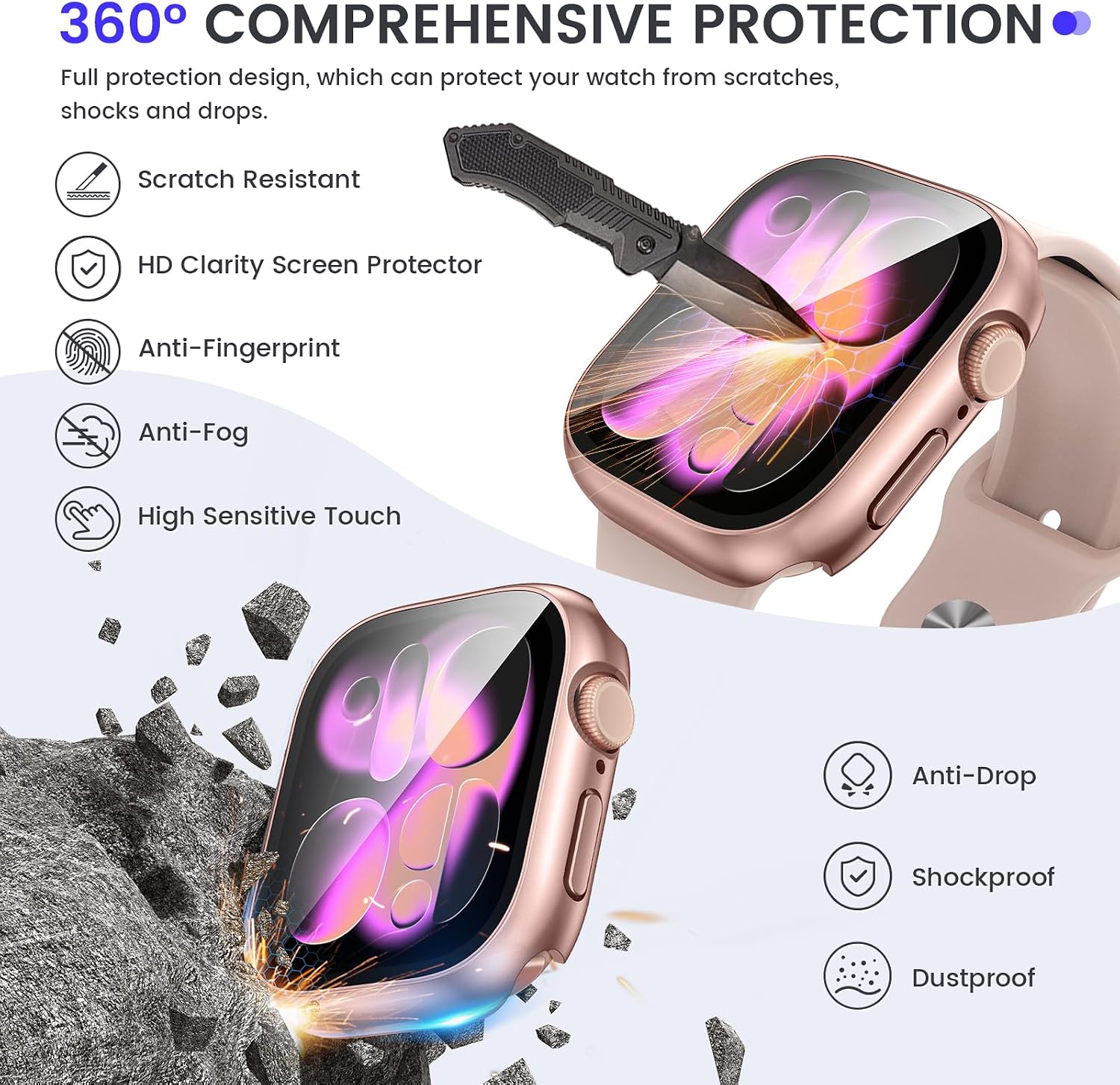 Detalle de Kamita Waterproof Case for Apple Watch 42mm (Series 11/10) with Built-in Tempered Glass Screen Protector