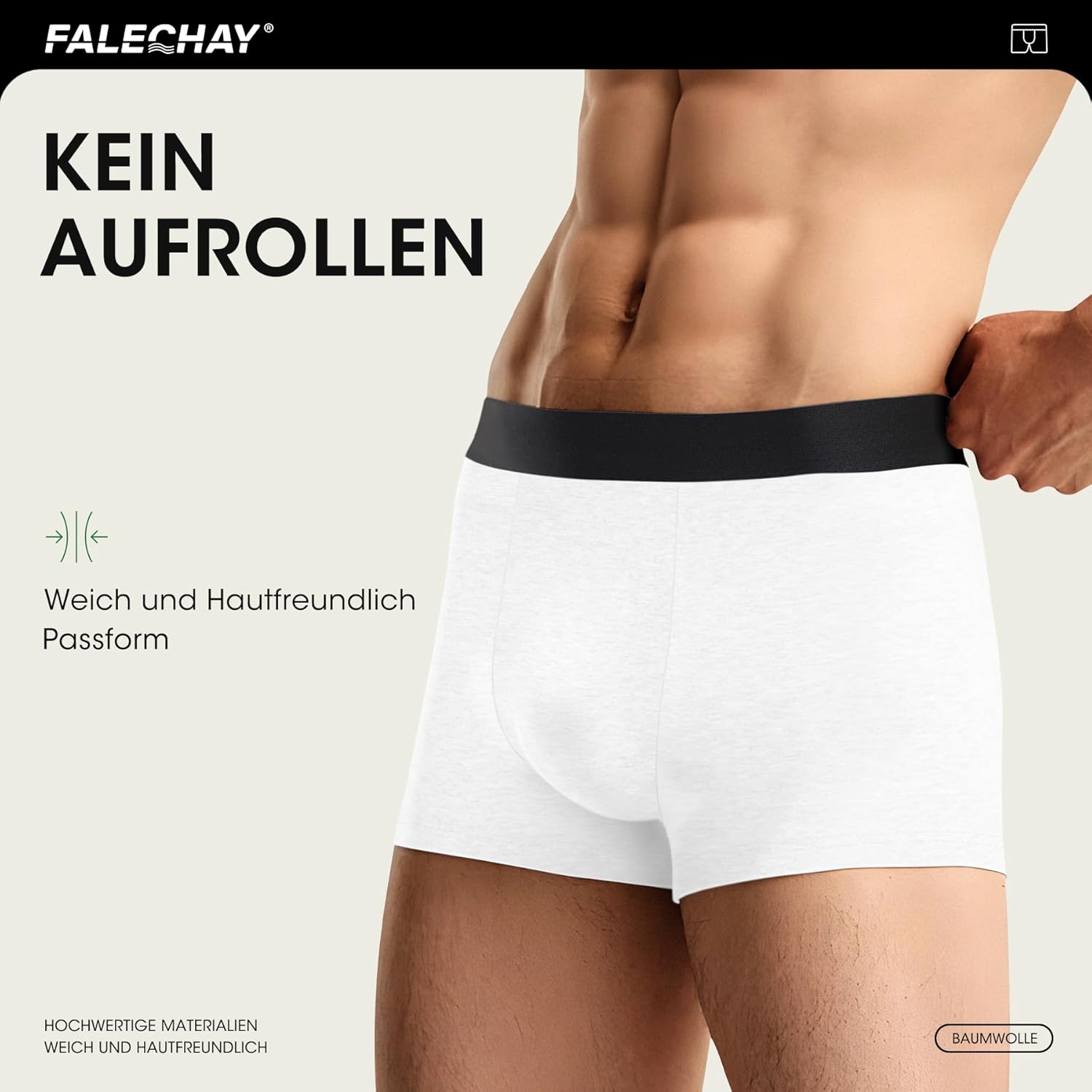 Detalle de Falechay Boxershorts Herren 6er Pack – Baumwolle, elastischer Bund, hautfreundlich (Gr. S–3XL)