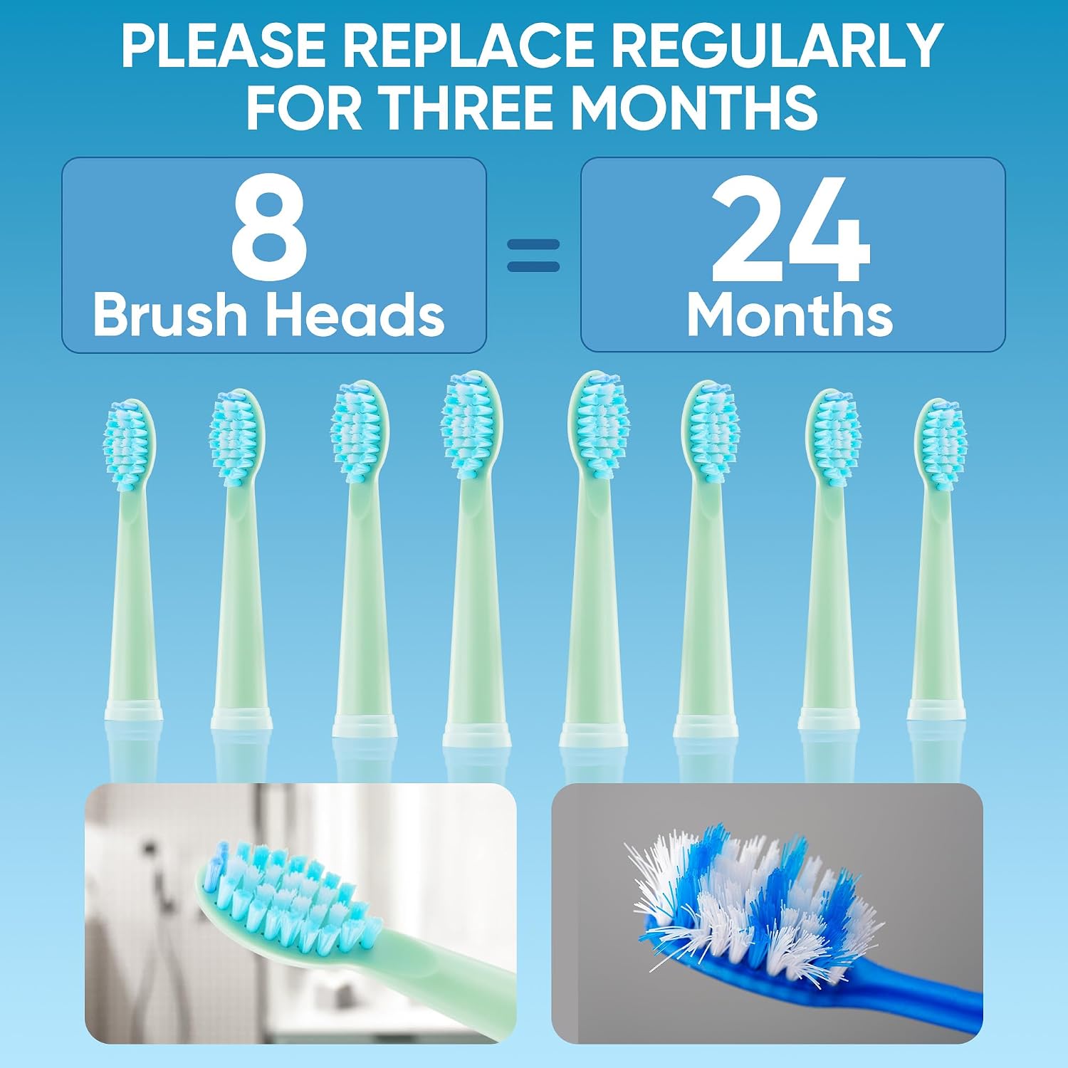 Thumbnail 6 de Yoomue Sonic Electric Toothbrush for Adults & Kids — 5 Modes, 8 Replacement Heads, 2.5-Hour Fast Charge, IPX7, 35-Day Battery (Green)