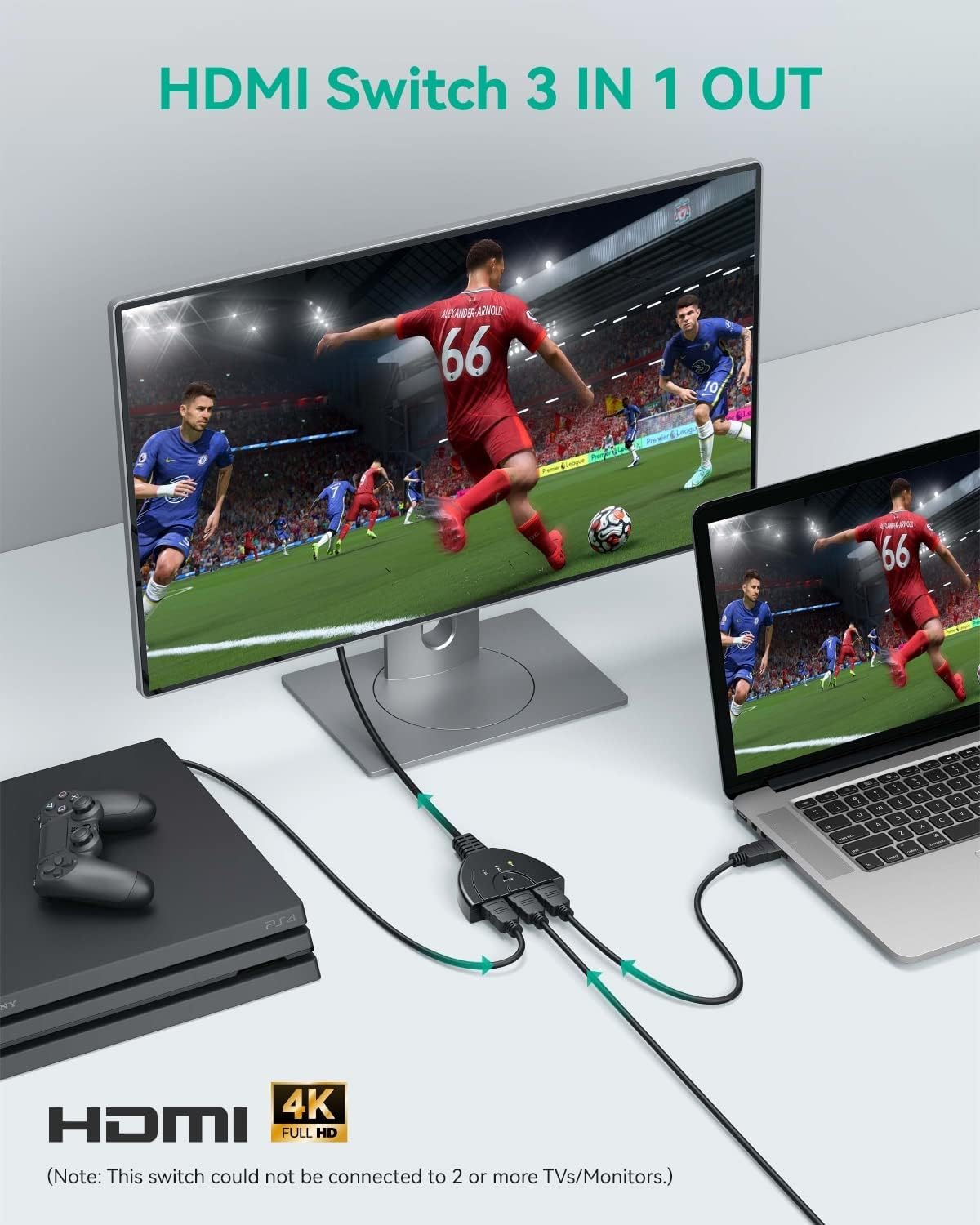 Thumbnail 4 de GANA HDMI Switch 3 in 1 – kompakter 3 Eingänge, 1 Ausgang, 4K UHD @30Hz