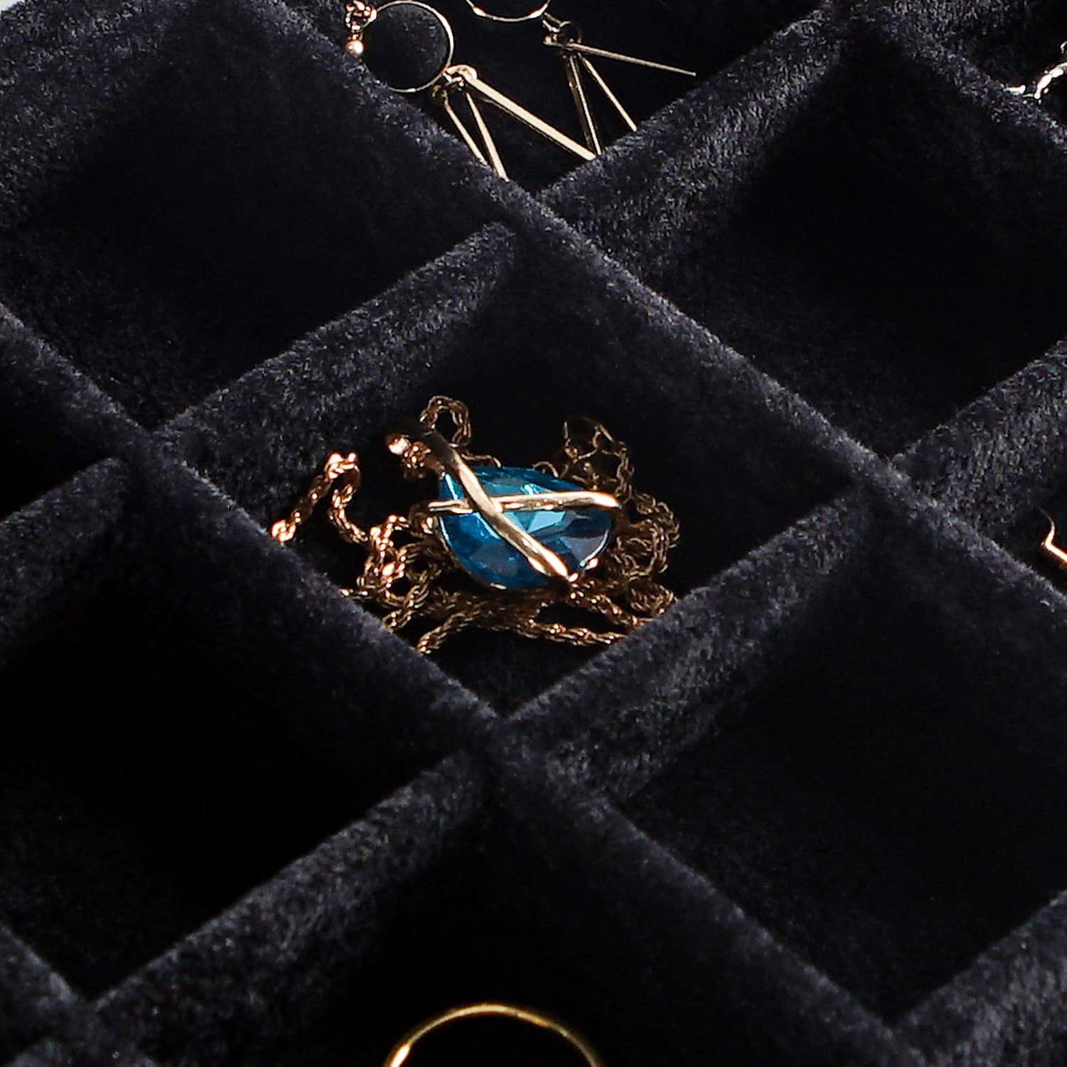Thumbnail 5 de Frebeauty Velvet plateau de bijoux 24 compartiments – boîte de rangement avec couvercle en verre (Noir)