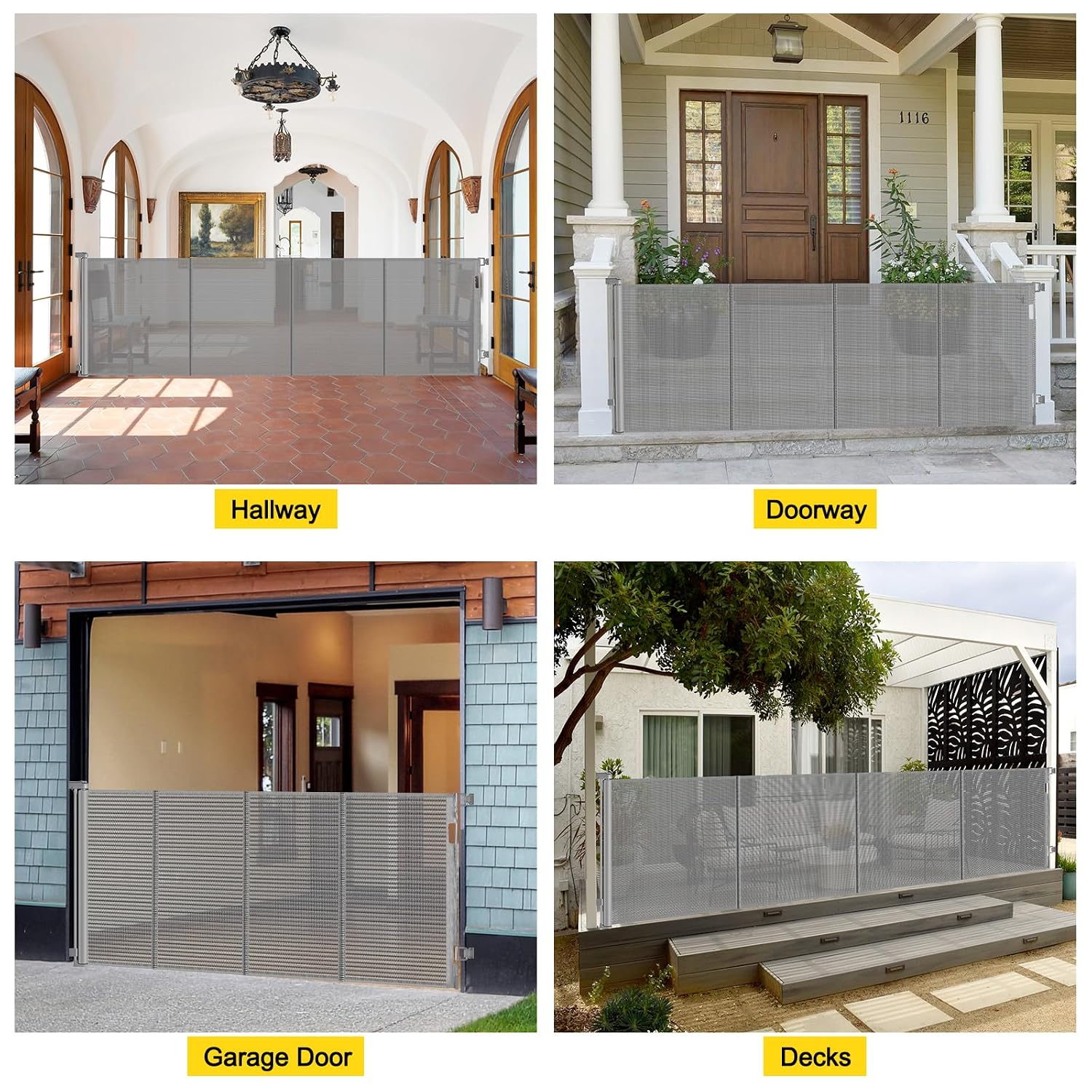 Detalle 2 de Bingguz 42" x 80" Retractable Baby Gate with Fiberglass Support Rods, Gray