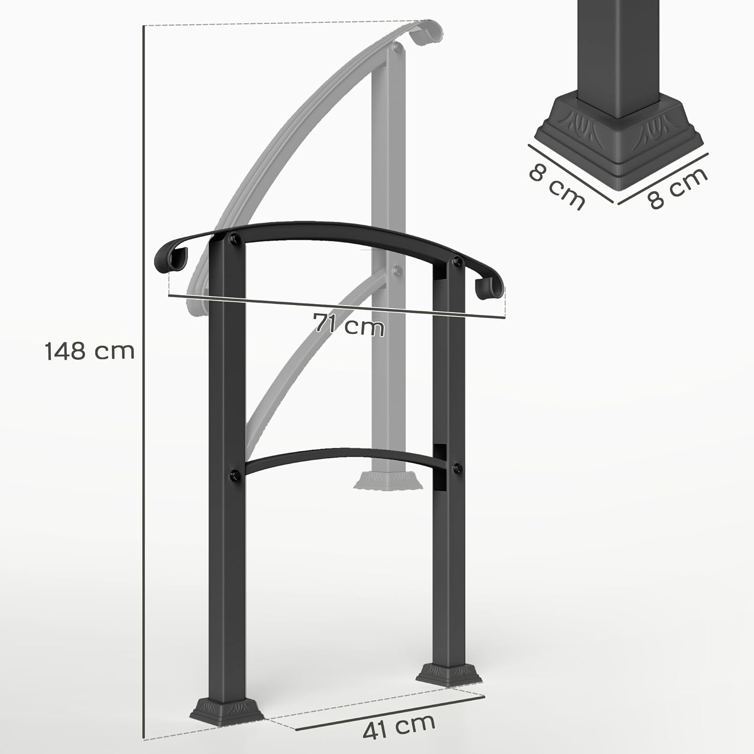 Thumbnail 6 de Outsunny Rampe d’escalier extérieure pour 1 à 3 marches avec main courante et kit d’installation, angle réglable jusqu’à 45°, noir
