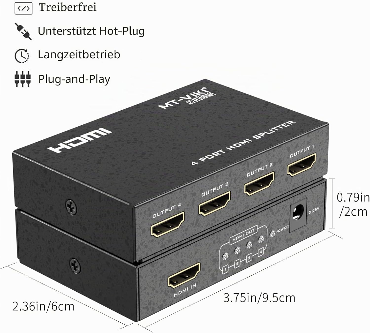 Thumbnail 3 de MT-VIKI 4K HDMI Splitter 1 вход → 4 Ausgang, 4K 30Hz, Mirror Display, 15 m Übertragung pro Richtung