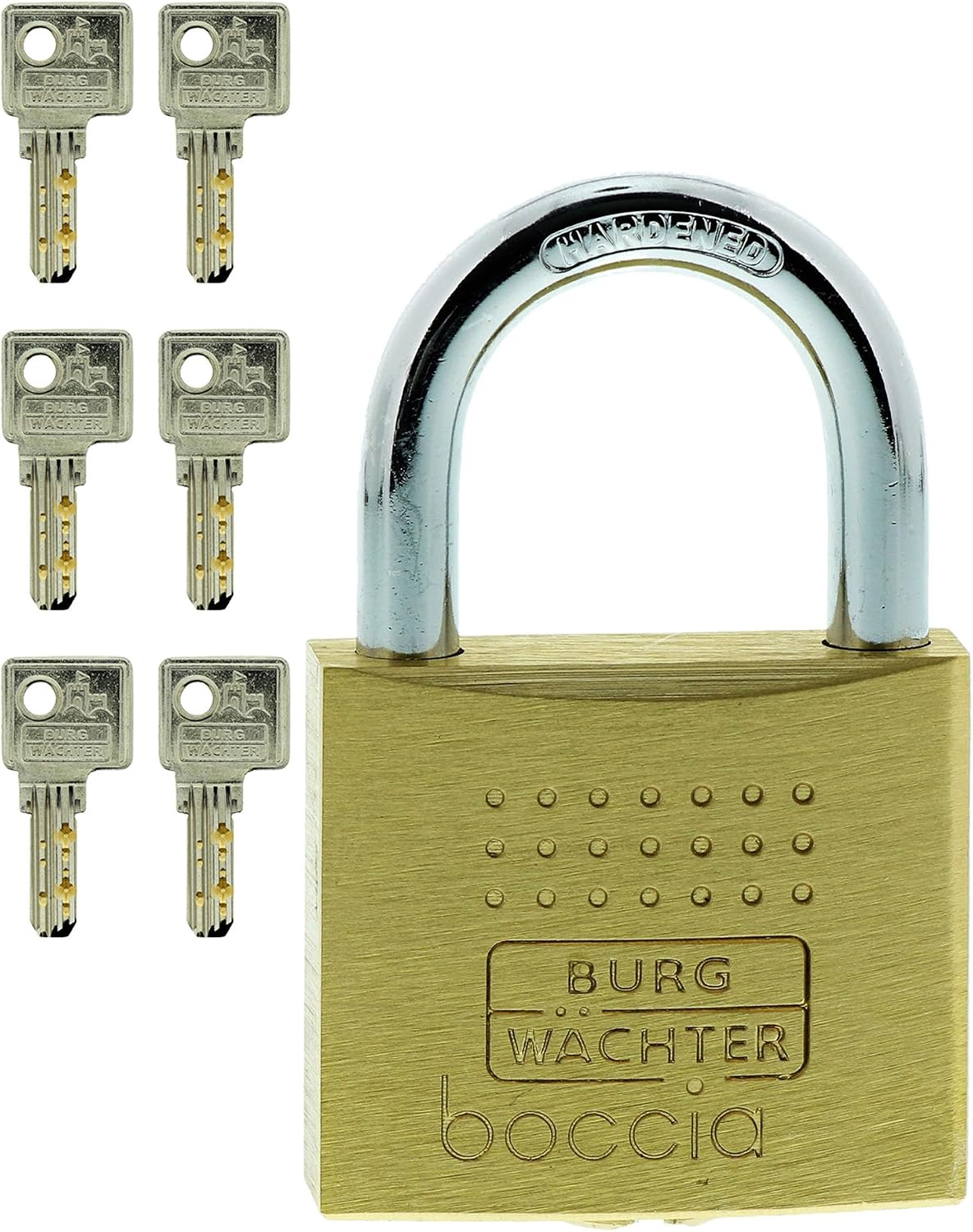Detalle de Burg-Wächter Vorhängeschloss Boccia 450 40 6 SB – 6,5 mm Bügelstärke, Kneifschutz, 6 Schlüssel