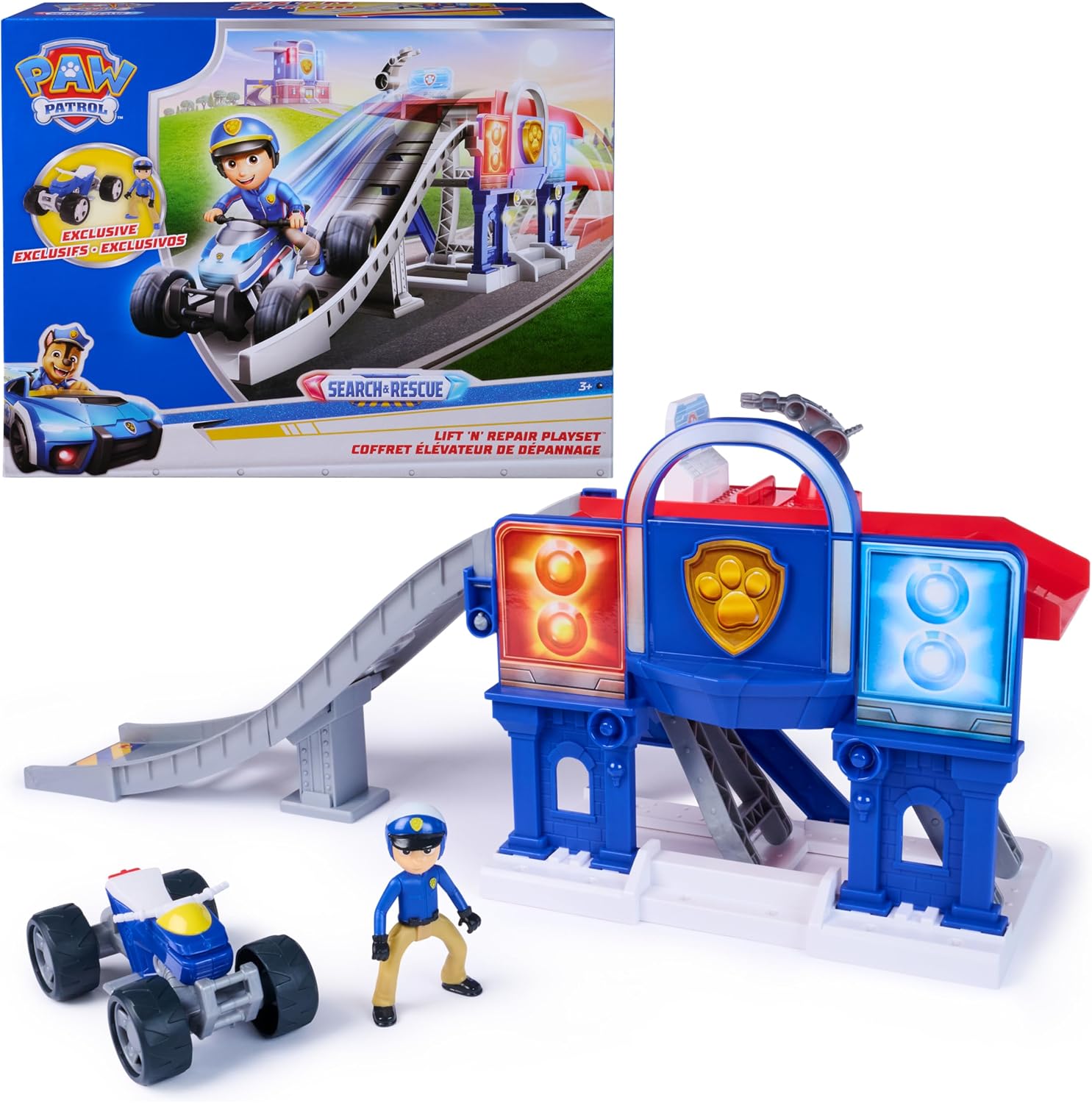 Detalle de Paw Patrol Pat Patrouille – Elévateur de Dépannage Search & Rescue Mission détective avec Ryder (voiture figurine à collectionner)