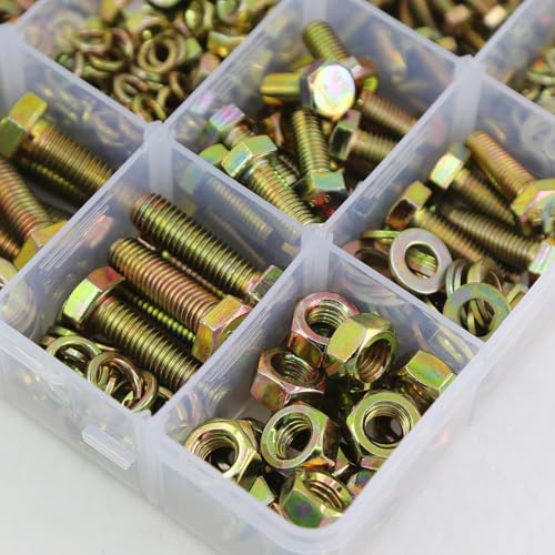 Detalle de Kit YEEZET de boulons et écrous hexagonaux 1092 pièces – 21 tailles M4–M10, finition zincée jaune, boîtier de rangement