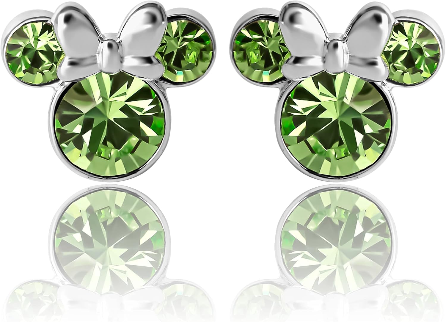 Detalle 2 de Boucles d'oreilles Minnie Mouse à tige avec pierre de naissance — argent plaqué et peridot (août)