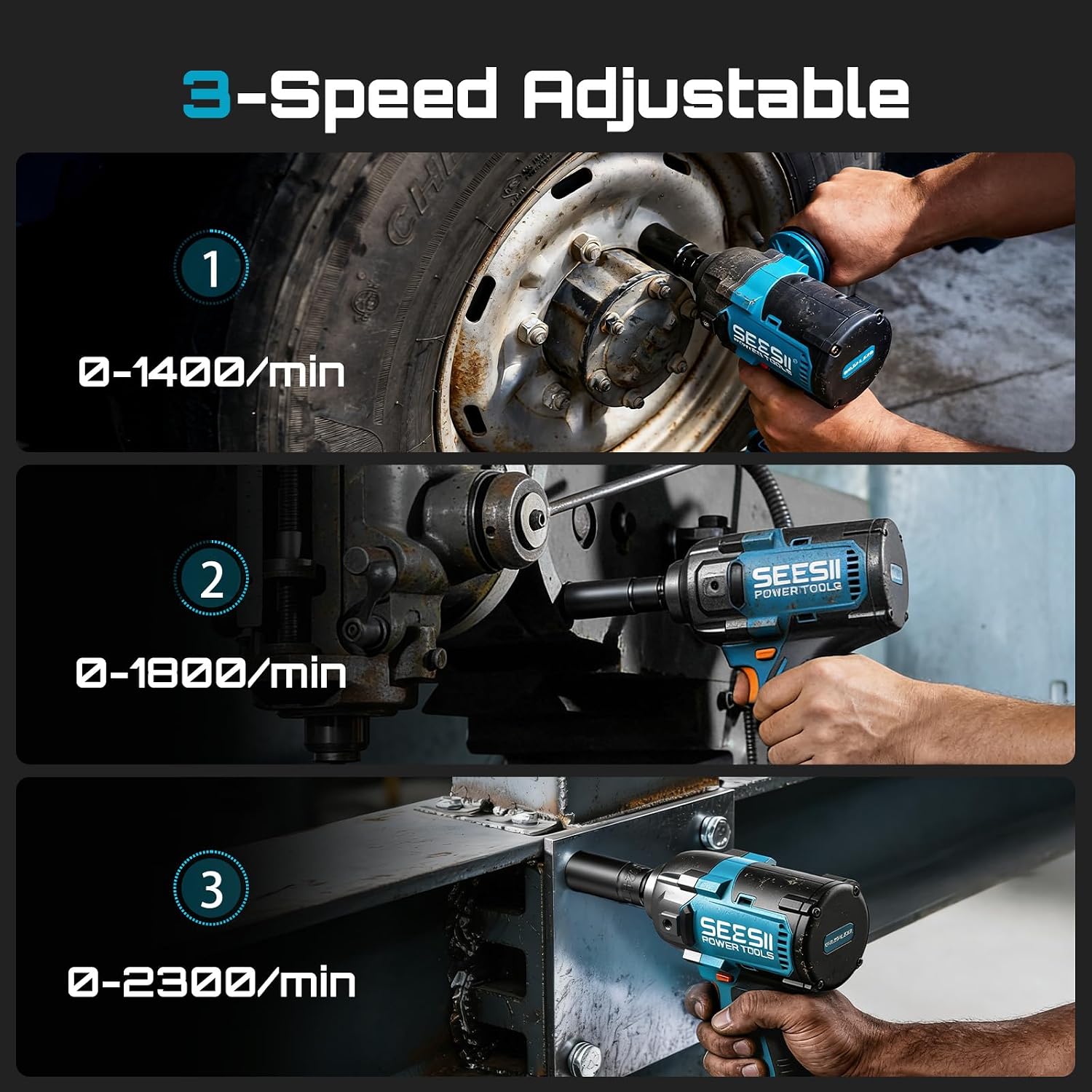 Detalle 2 de Seesii WH12 Ultra Pro Cordless Impact Wrench, 1/2-Inch, 885 ft-lb Breakaway Torque