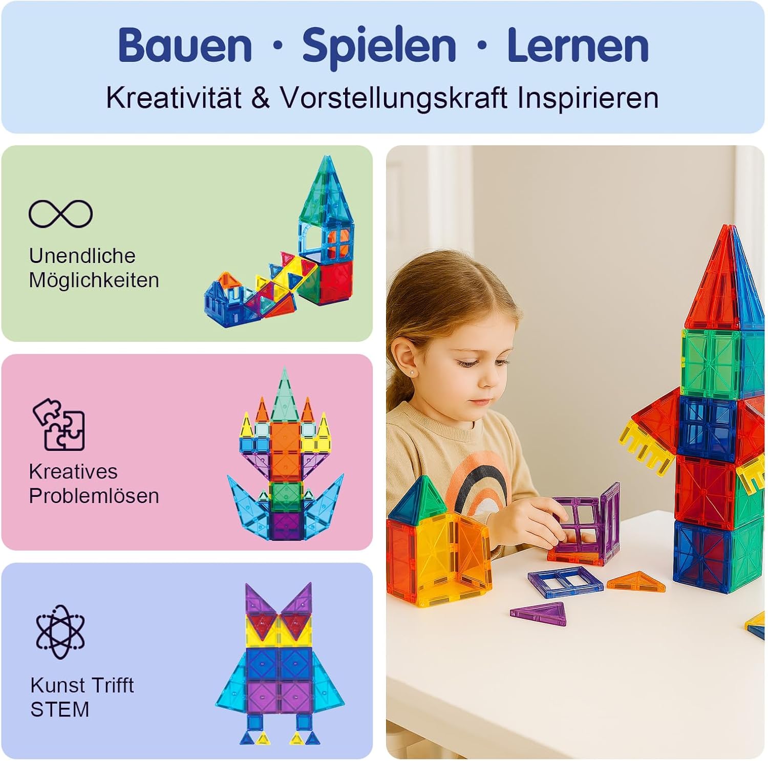 Detalle de SURFOU Costruzioni Magnetiche 58 Pezzi: blocchi da costruzione STEM per bambini 3–7 anni