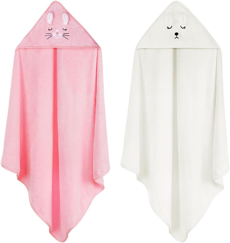 Detalle 2 de Aolso – Set di 2 asciugamani con cappuccio 80x80 cm per neonati e bambini (0–3 anni) bianco/rosa