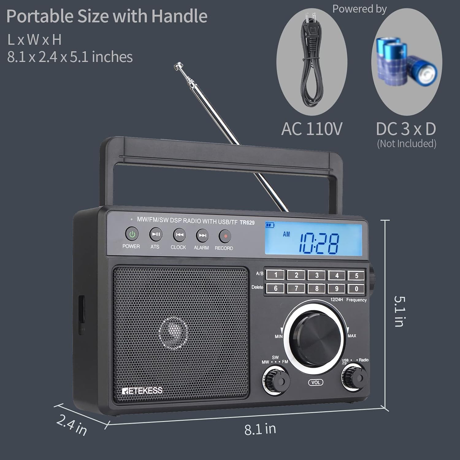 Thumbnail 4 de Retekess TR629 Radiolina Portatile: radio digitale FM/AM/SW con DSP, batteria e USB/TF