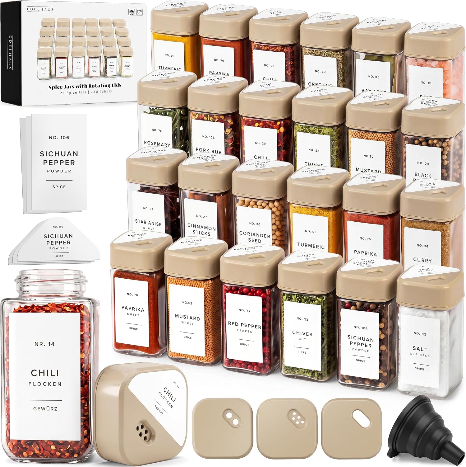 Detalle de EDELHAUS Glass Spice Jars, 4 oz