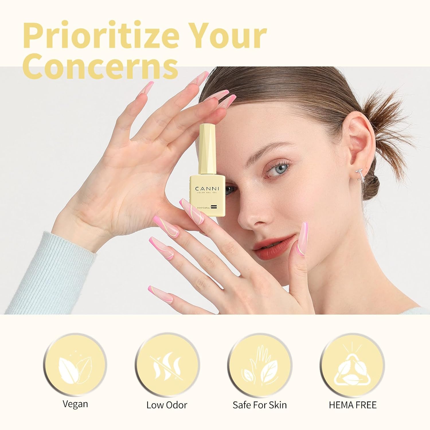 Detalle de CANNI Pastel Yellow Gel Nail Polish – 1Pcs Pale Light Yellow, High-Pigment, Soak Off
