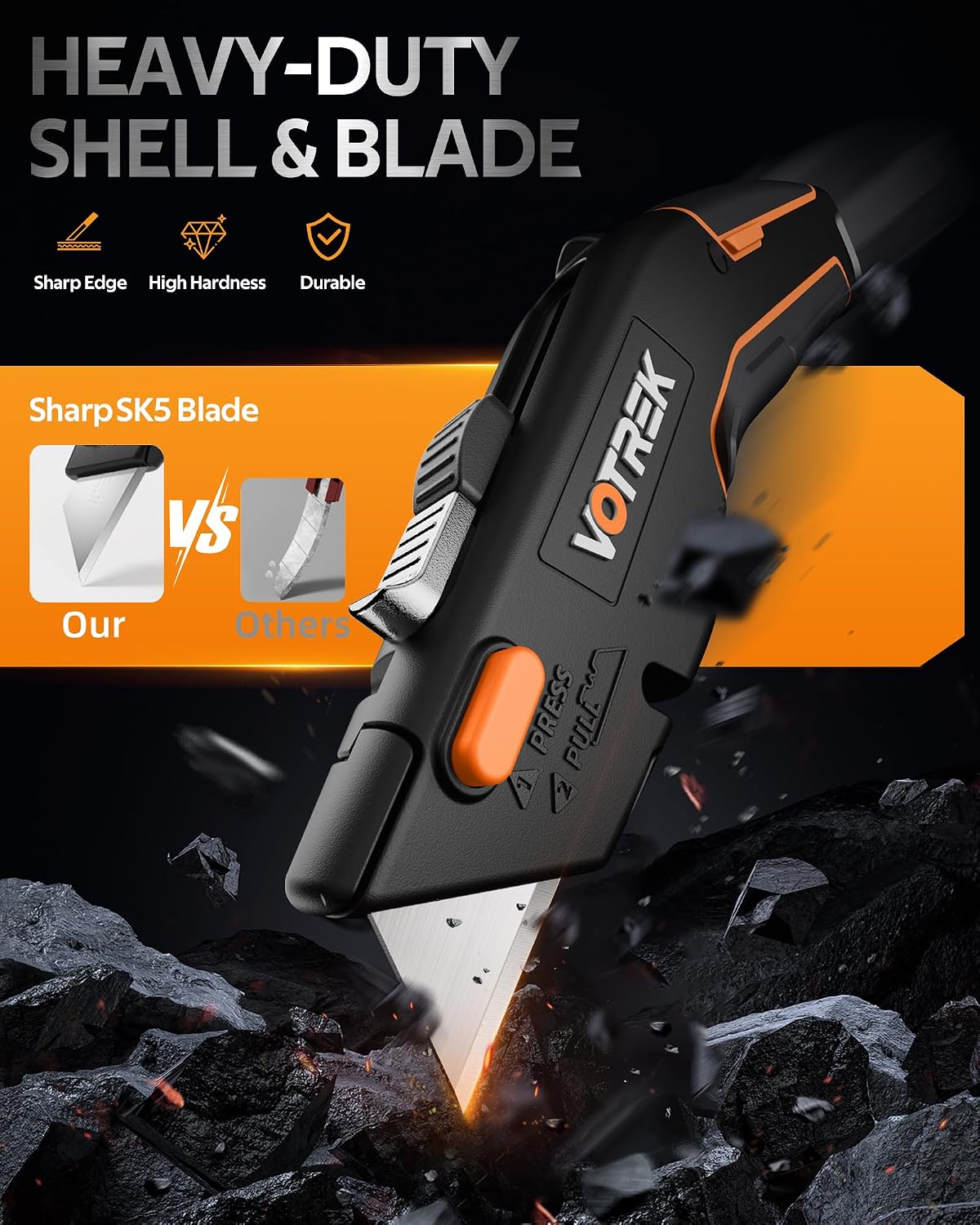 Thumbnail 2 de VOTREK VOT-UK001-No 2-in-1 Retractable Utility Knife with Blade Storage