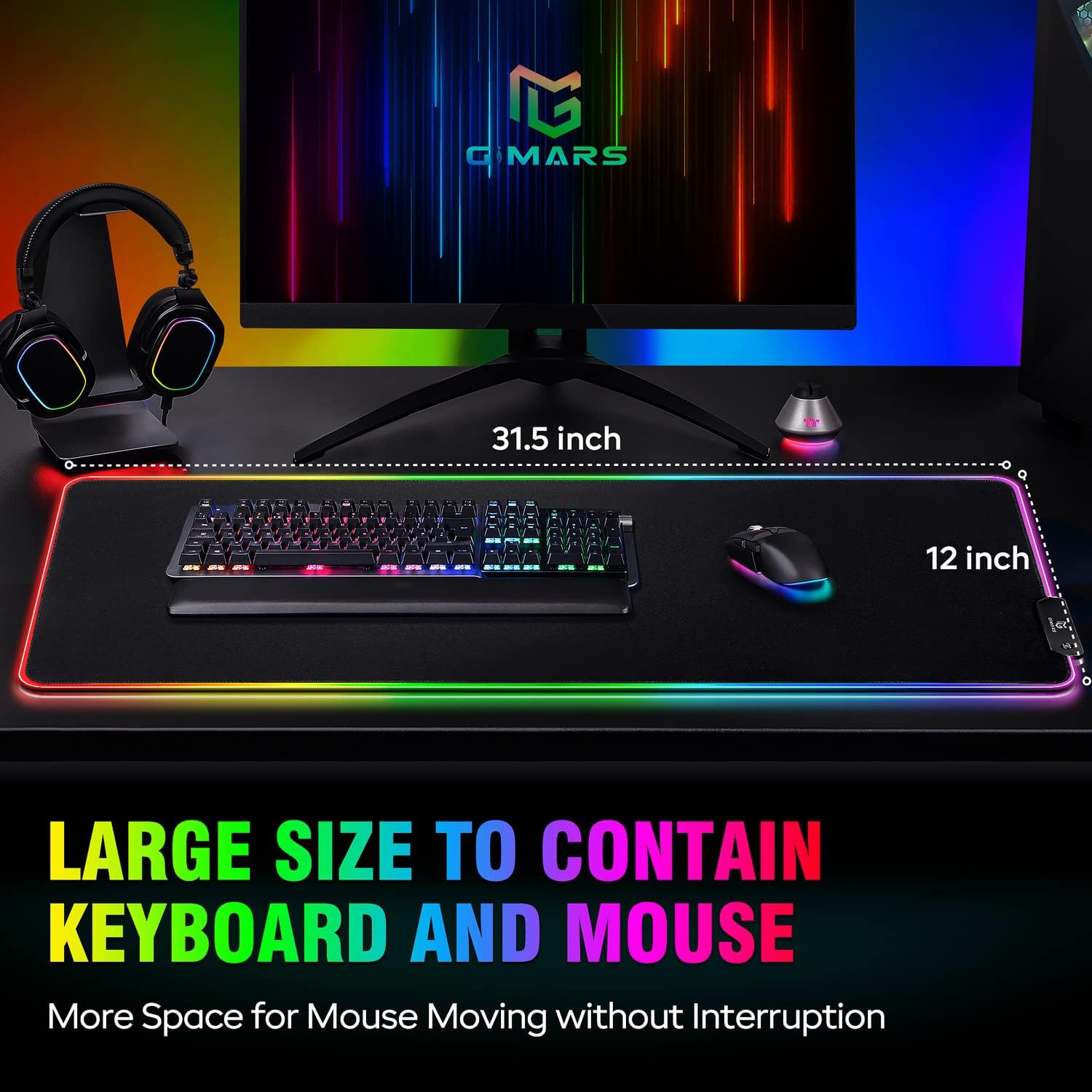 Detalle de Gimars RGB Gaming Mouse Pad XL (800x300x5mm) – Large, Non-Slip with 12 LED Modes