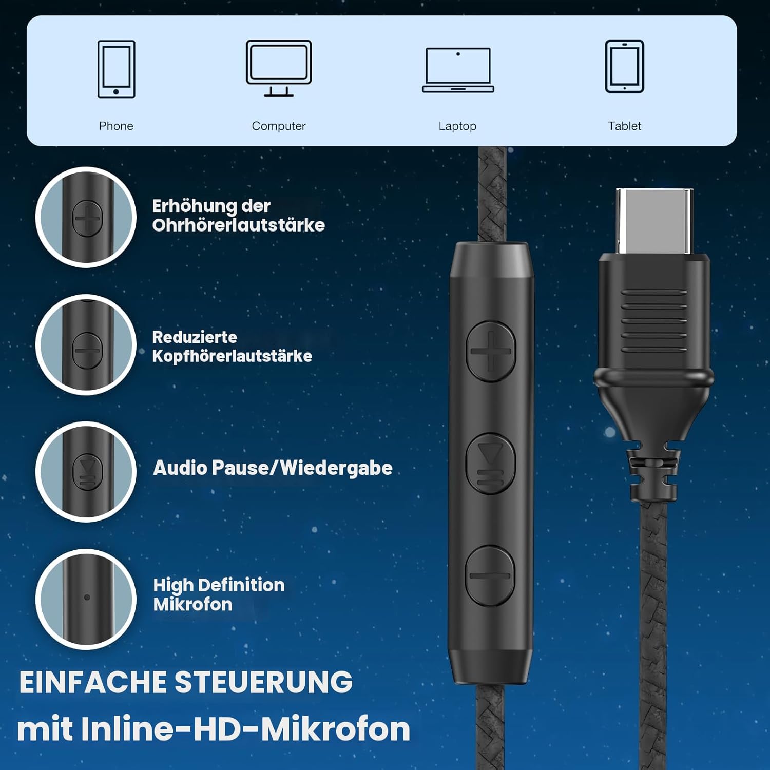 Thumbnail 4 de Cowyawn USB-C-Kopfhörer Over‑Ear 40 mm 📧