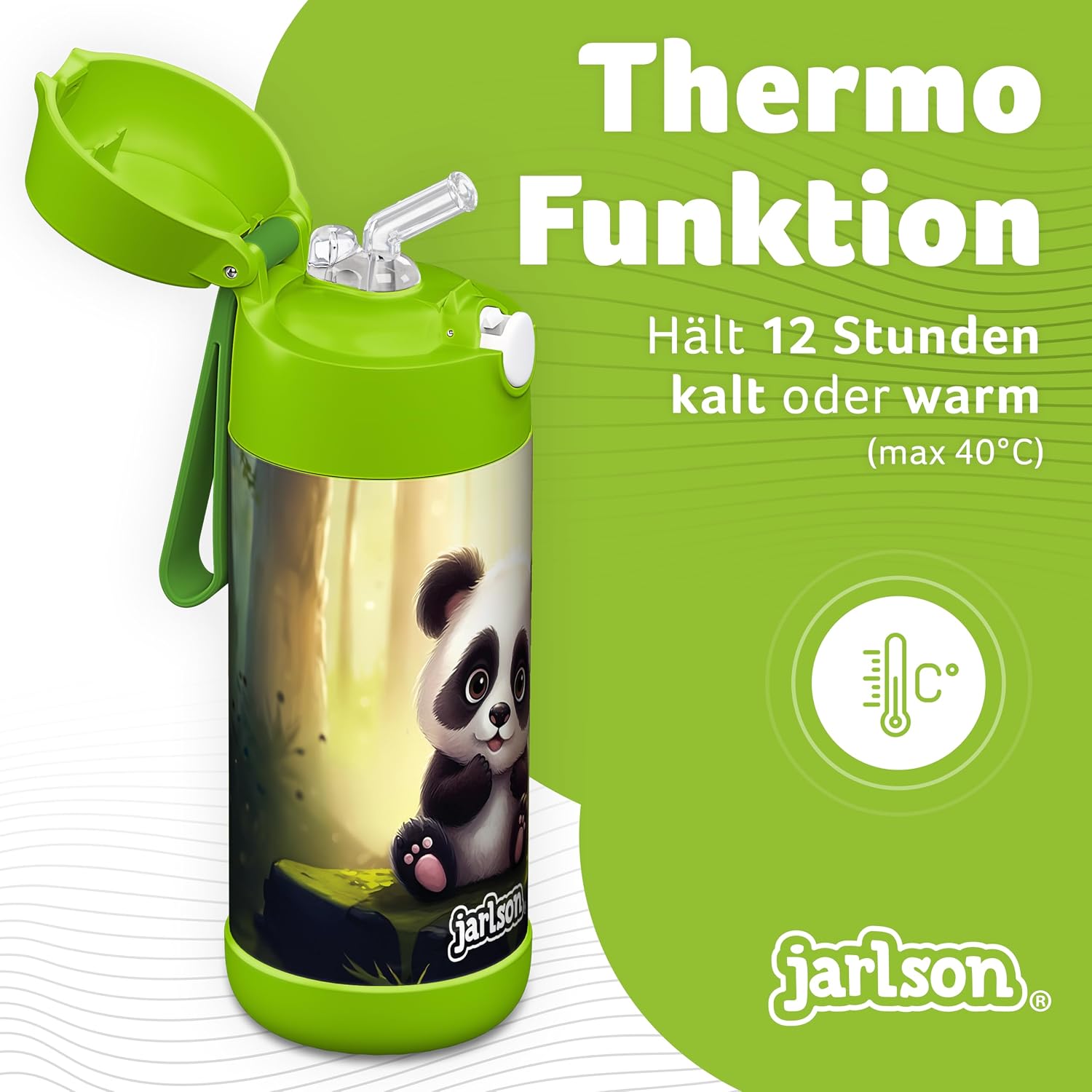 Thumbnail 1 de Jarlson Kinder-Trinkflasche Charli (Edelstahl, 350 ml) mit Strohhalm – auslaufsicher
