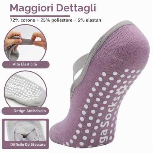 Detalle de VEGCOO 5 Paia Calzini Antiscivolo Donna per Pilates, Yoga e Fitness – EU35-38, 5 Colori