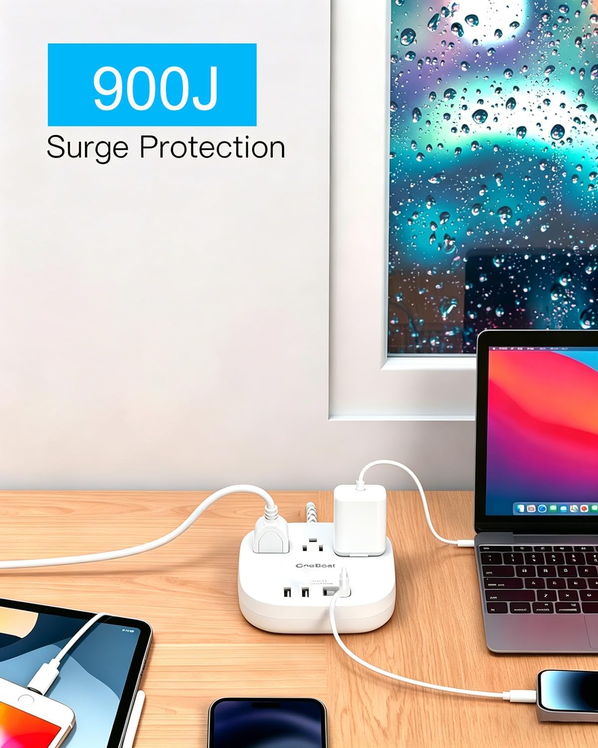 Thumbnail 1 de One Beat 10 Ft Surge Protector Power Strip, 3 Outlets and 4 USB Ports