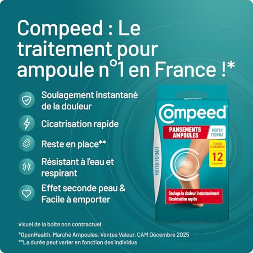 Detalle de Compeed® Pansements Ampoules – 12 pièces, Moyen Format Économique, Hydrocolloïde