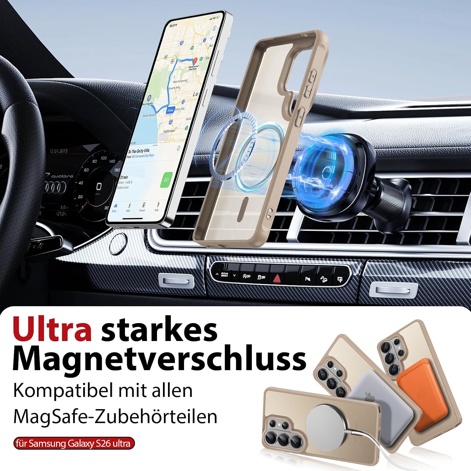 Detalle de Dizn Hülle für Samsung Galaxy S26 Ultra – Schutzcase mit 2 Glasfolien, Objektivschutz und MagSafe-Kompatibilität