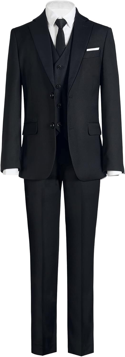 Marvelous World Boys’ Formal Slim Fit Suit Set with Adjustable Waist (Jacket, Pants, Vest + accessories)