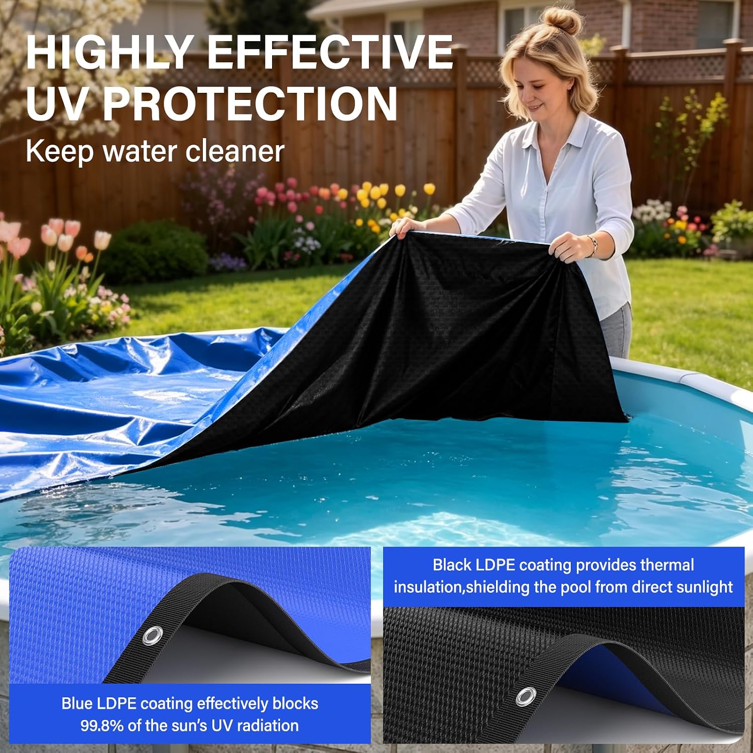 Detalle de TIXANF T-PC-28 24-Foot Round Winter Pool Cover, Blue, with Winch and Cable