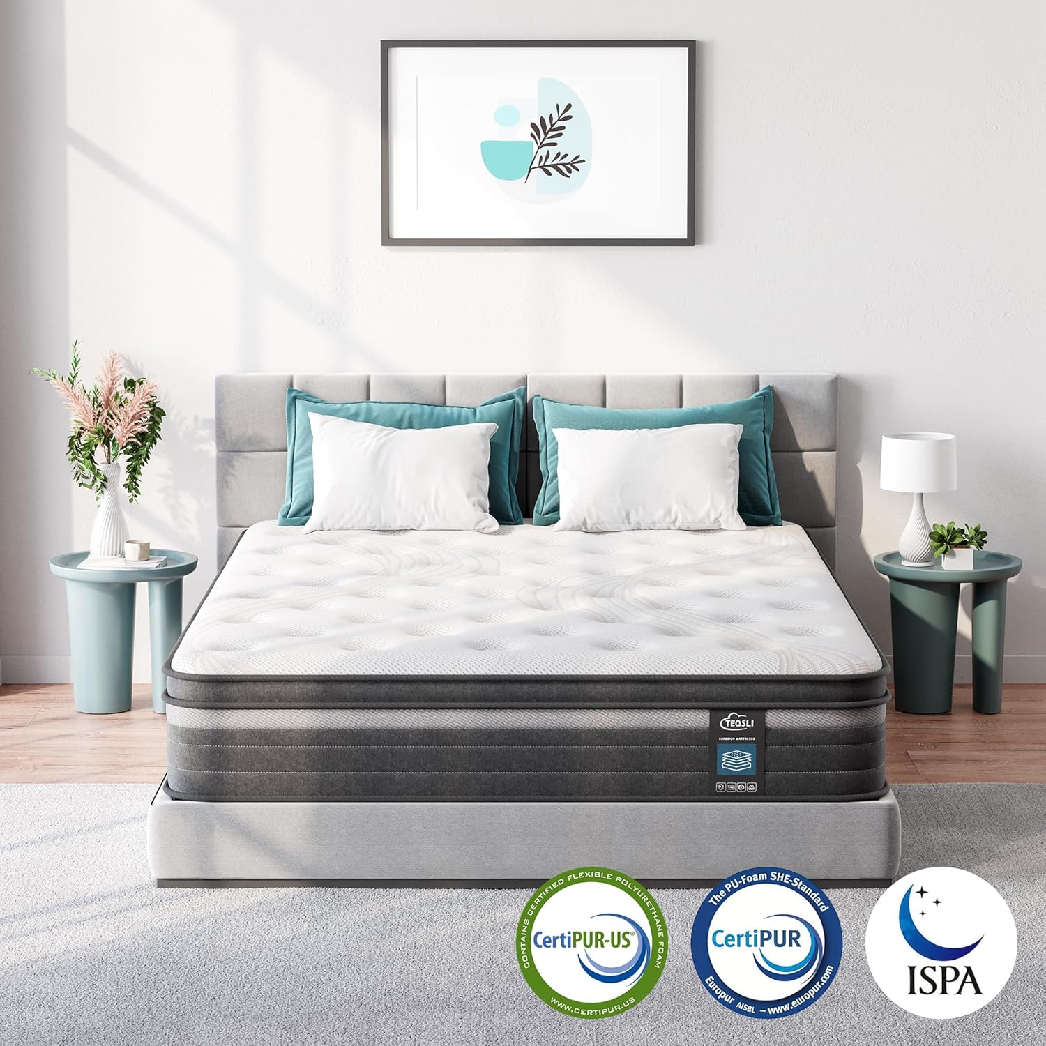 Thumbnail 1 de TeQsli Double Mattress 135x190x27cm – 9‑Zone Hybrid Memory Foam Mattress