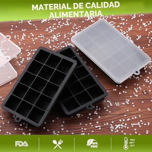Thumbnail 4 de Sinnsally Pack de 3 cubiteras de silicona con tapa, cubitos XXL 3,5 cm para cócteles y bebidas