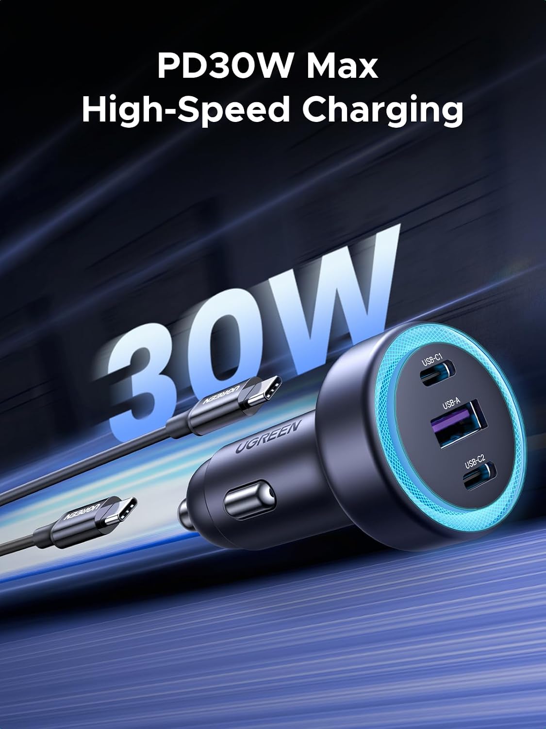 Thumbnail 2 de UGREEN 3-Port Car Charger PD 30W USB-C