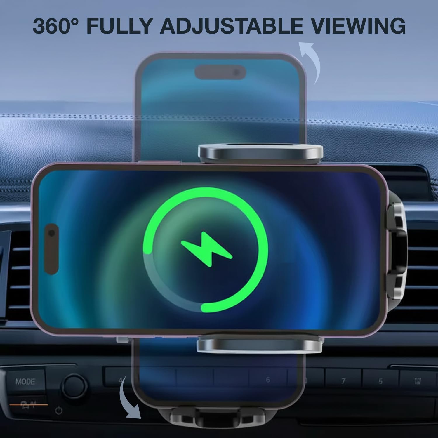 Detalle de Wireless Car Charger Dashboard & Air Vent Auto-Clamping Phone Holder with 360° Adjustable Angle for iPhone and Galaxy