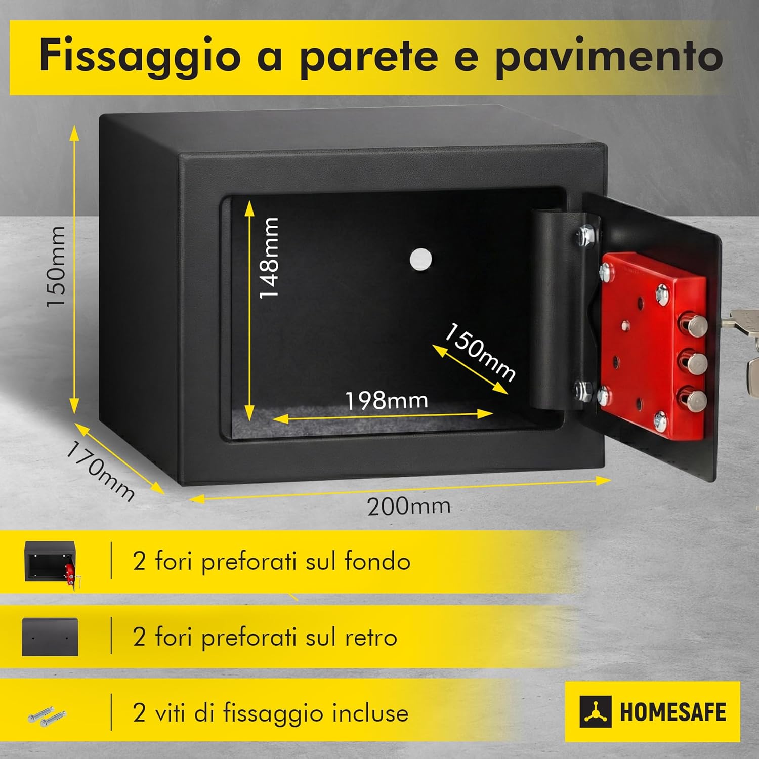 Detalle de HomeSafe HV15K: Cassaforte Piccola con Chiave per Casa o Ufficio