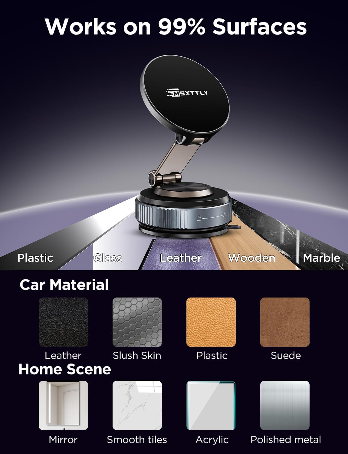 Thumbnail 5 de MSXTTLY Vmag-S2 2026 Vacuum Magnetic Car Phone Holder with 360° rotation, foldable design and twist-lock suction (Black)