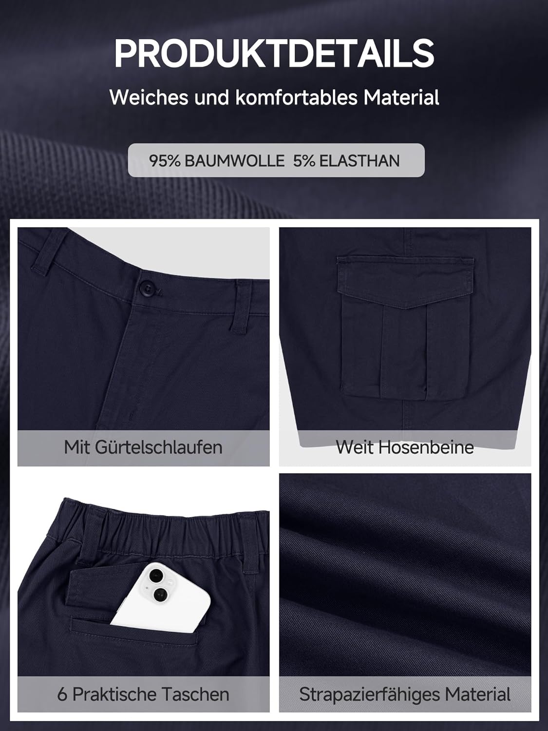 Thumbnail 4 de StylSense Herren Cargo-Shorts aus Baumwolle mit 6 Taschen – kurze Cargohose für den Sommer