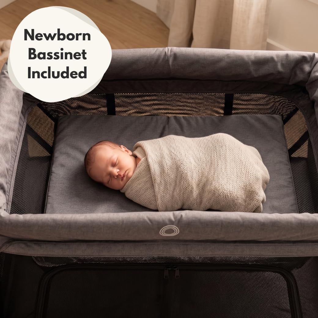 Detalle de Venture Airpod Travel Cot – Lightweight Foldable Baby Cot with Newborn Insert, Mattress, and Playpen Function (Dark Grey)