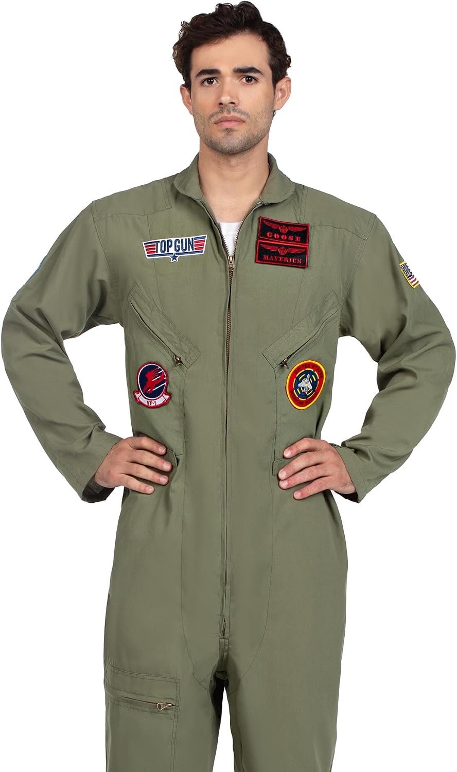 Detalle de Leg Avenue Men's Top Gun Flight Suit Costume with Interchangeable Badges