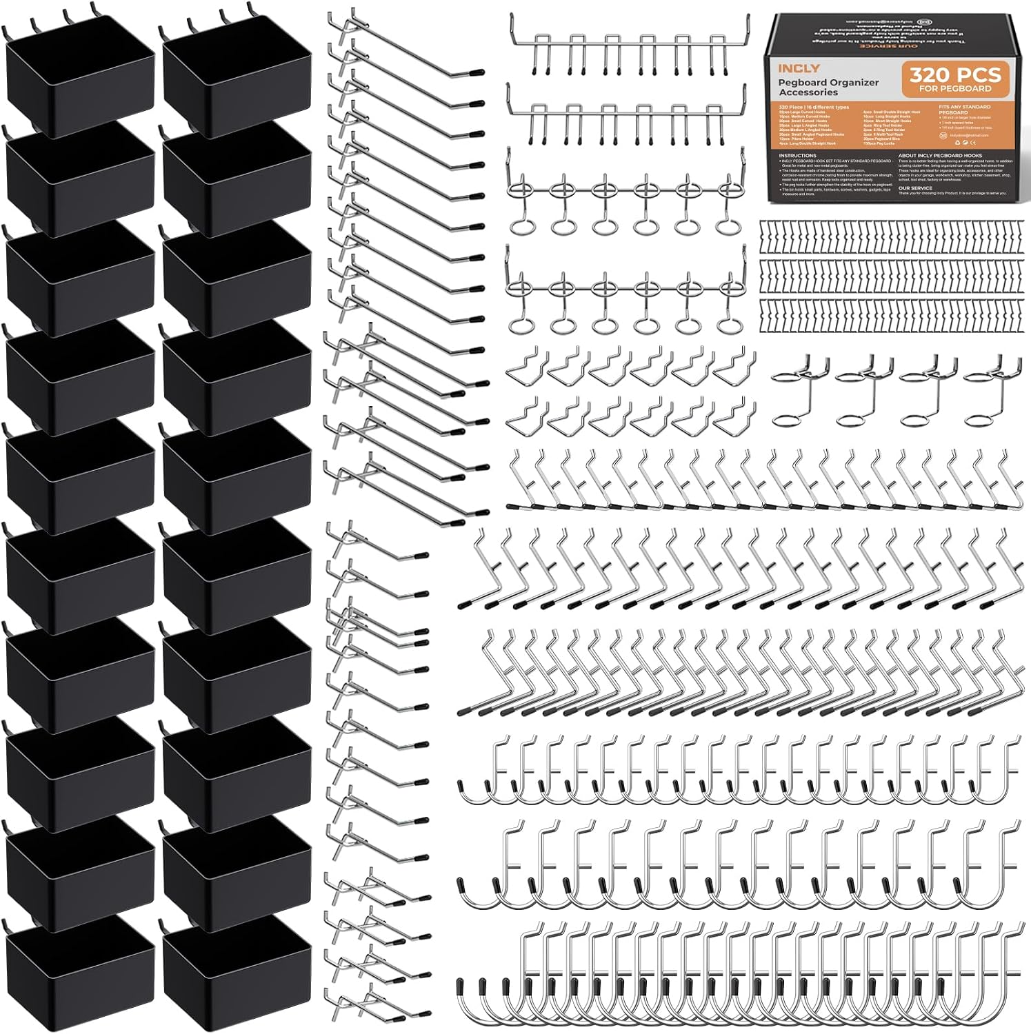 Detalle de INCLY NC0235 320-Piece Pegboard Organizer Kit with Hooks and Bins