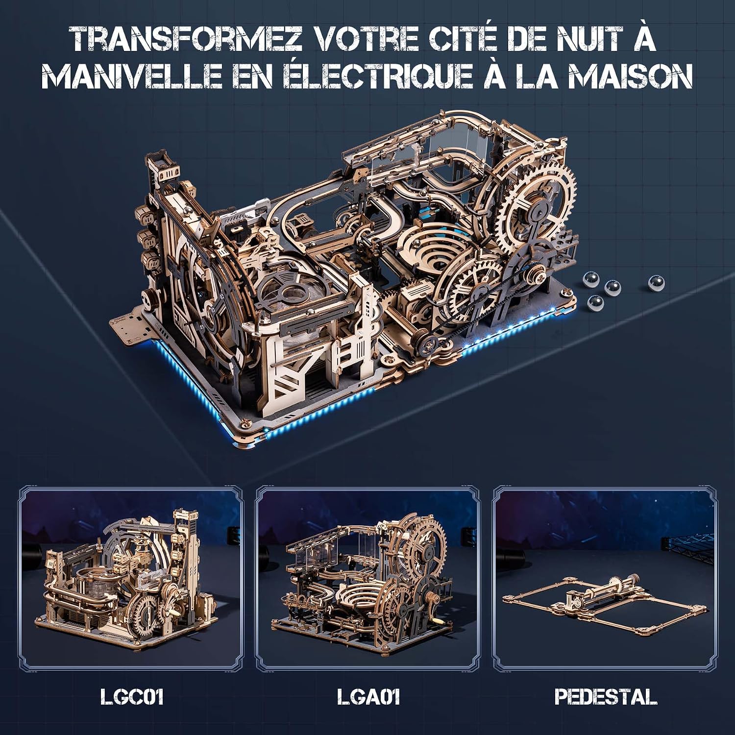Detalle de ROBOTIME LGC01+LGA01+LG01 3-en-1 Circuits de Billes en bois LED – maquette puzzle 3D à construire (LGX02)