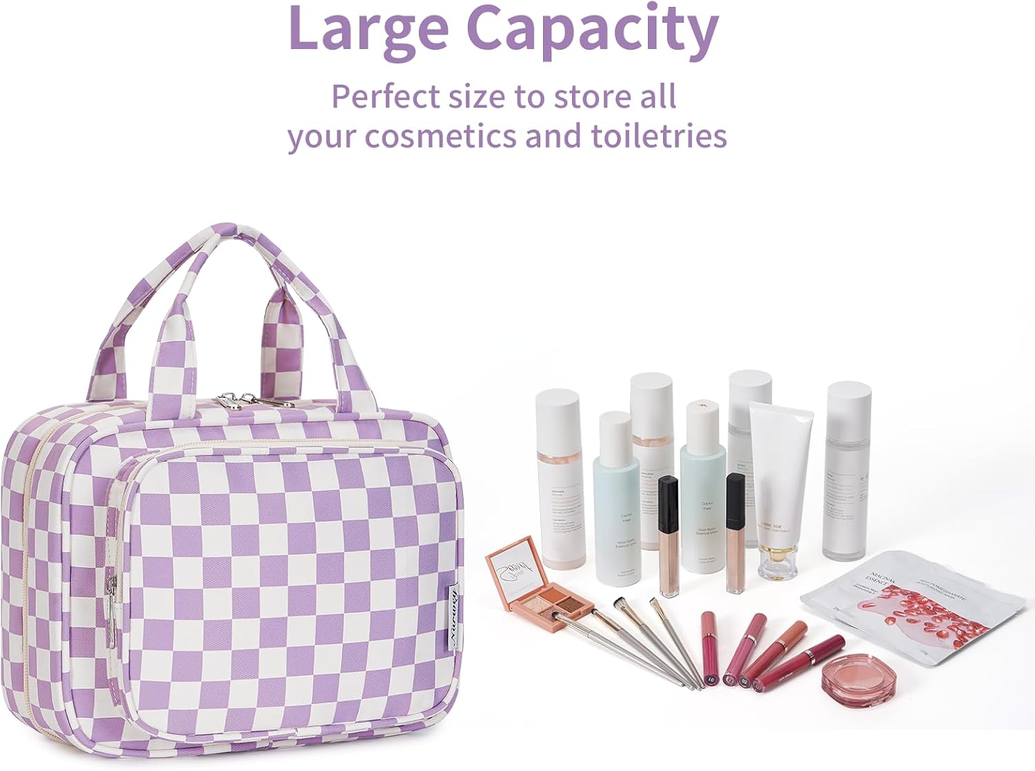 Thumbnail 5 de Narwey Checkered Hanging Travel Toiletry Bag for Women – Checkerboard Purple (Medium)