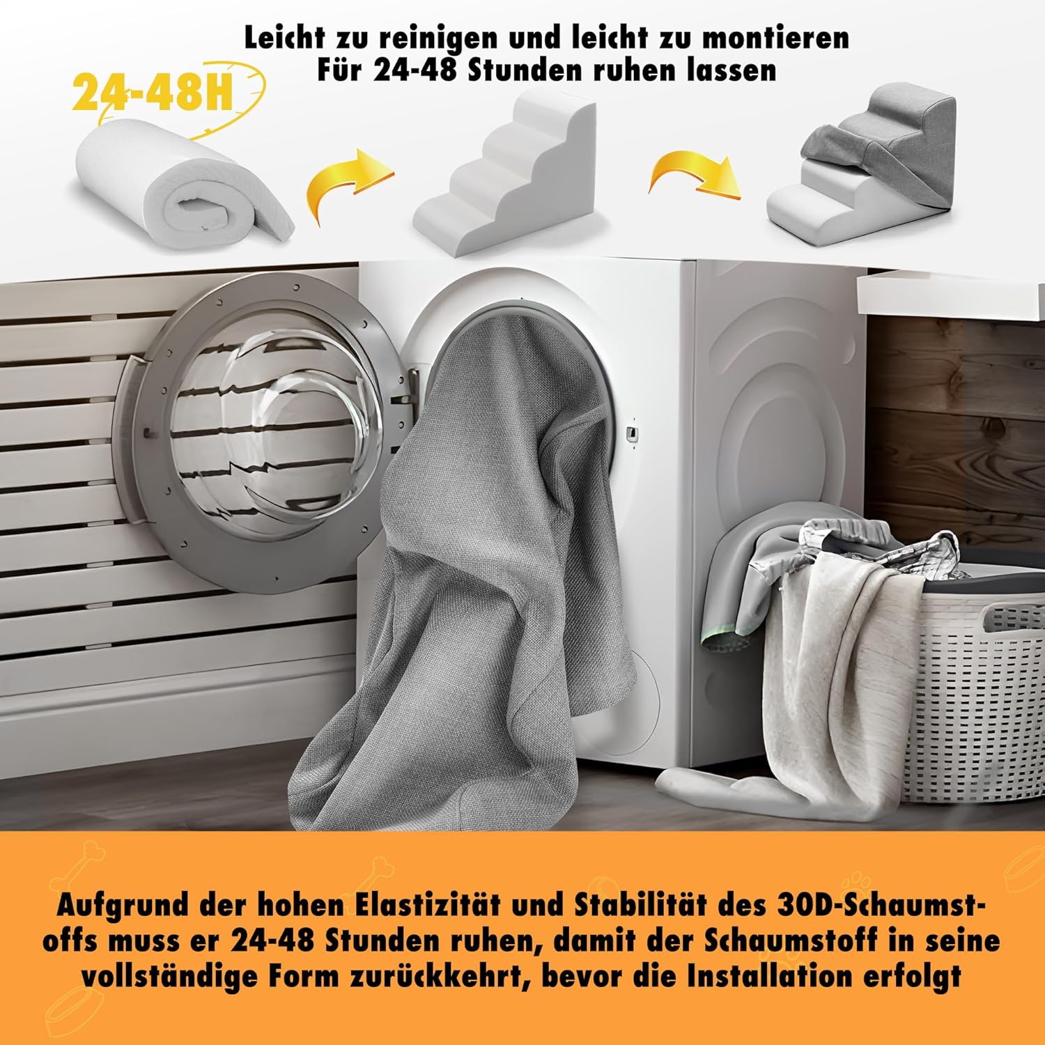 Thumbnail 4 de Scale per cani extra larghe e robuste in schiuma per letti alti, gradini a 4 livelli (piccola e media taglia)