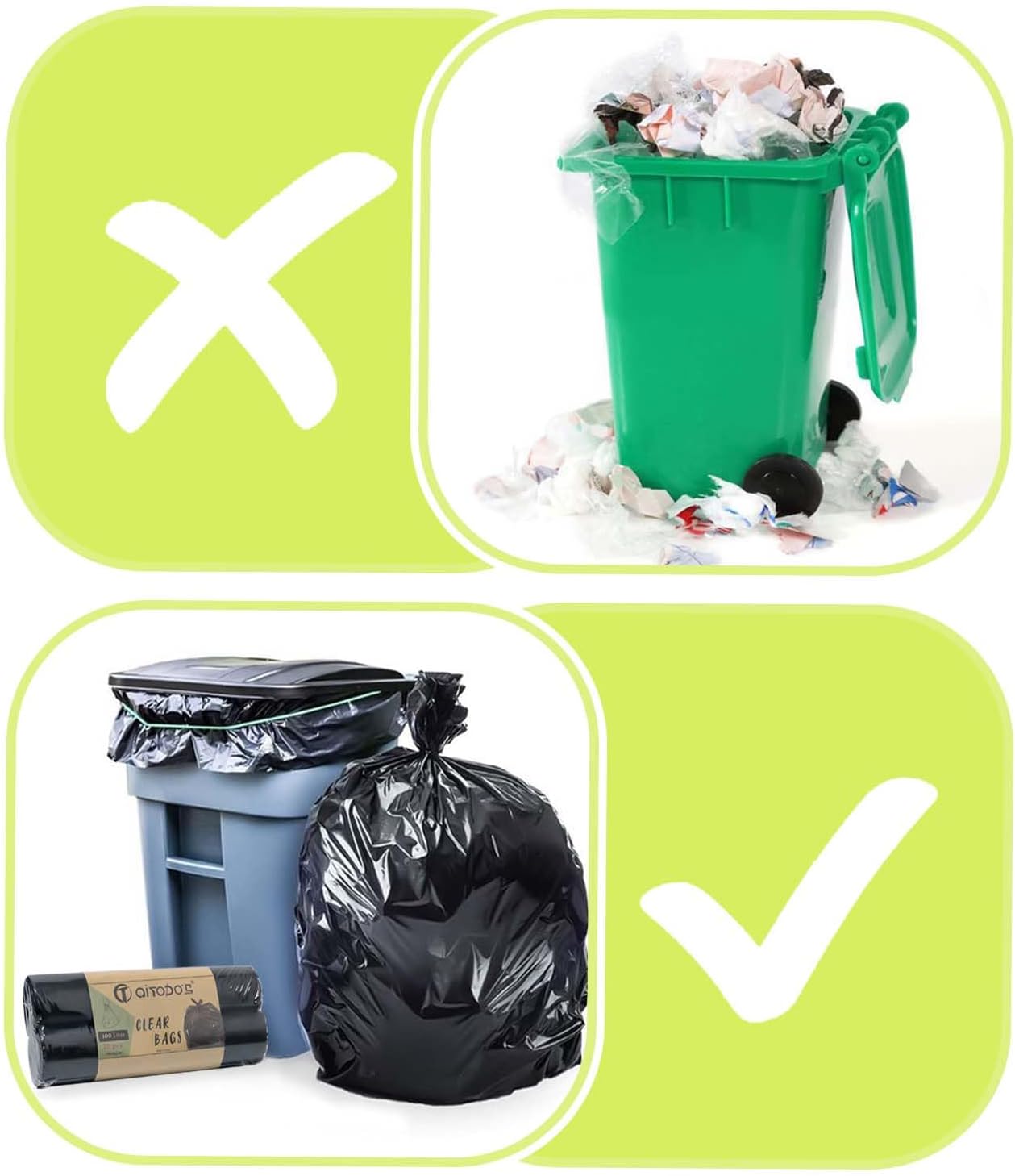 Detalle 1 de AiTodos® vuilniszakken 100 liter, 95 x 80 cm, zwart PE met trekband