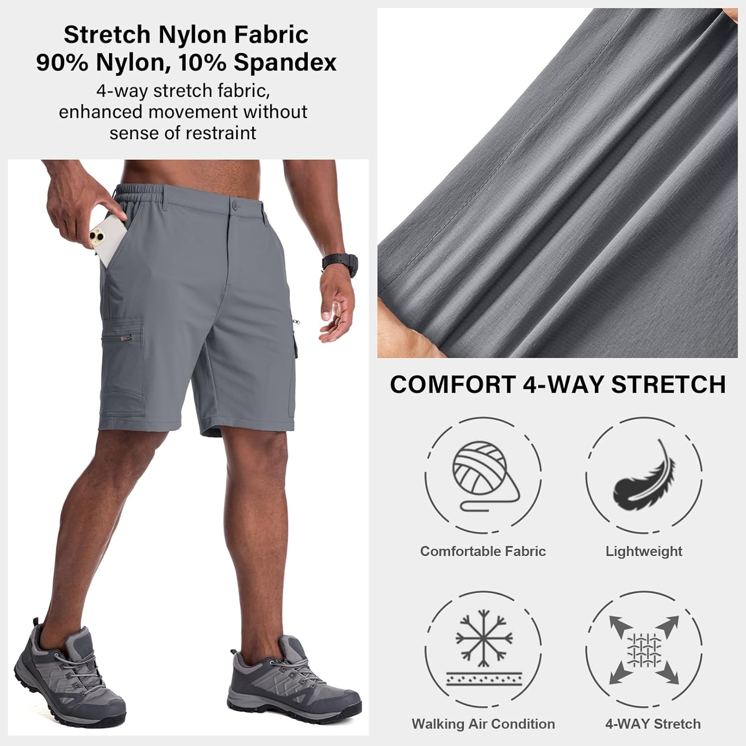 Thumbnail 3 de Jessie Kidden Men’s Outdoor Casual Expandable-Waist Quick-Dry Fishing & Hiking Shorts
