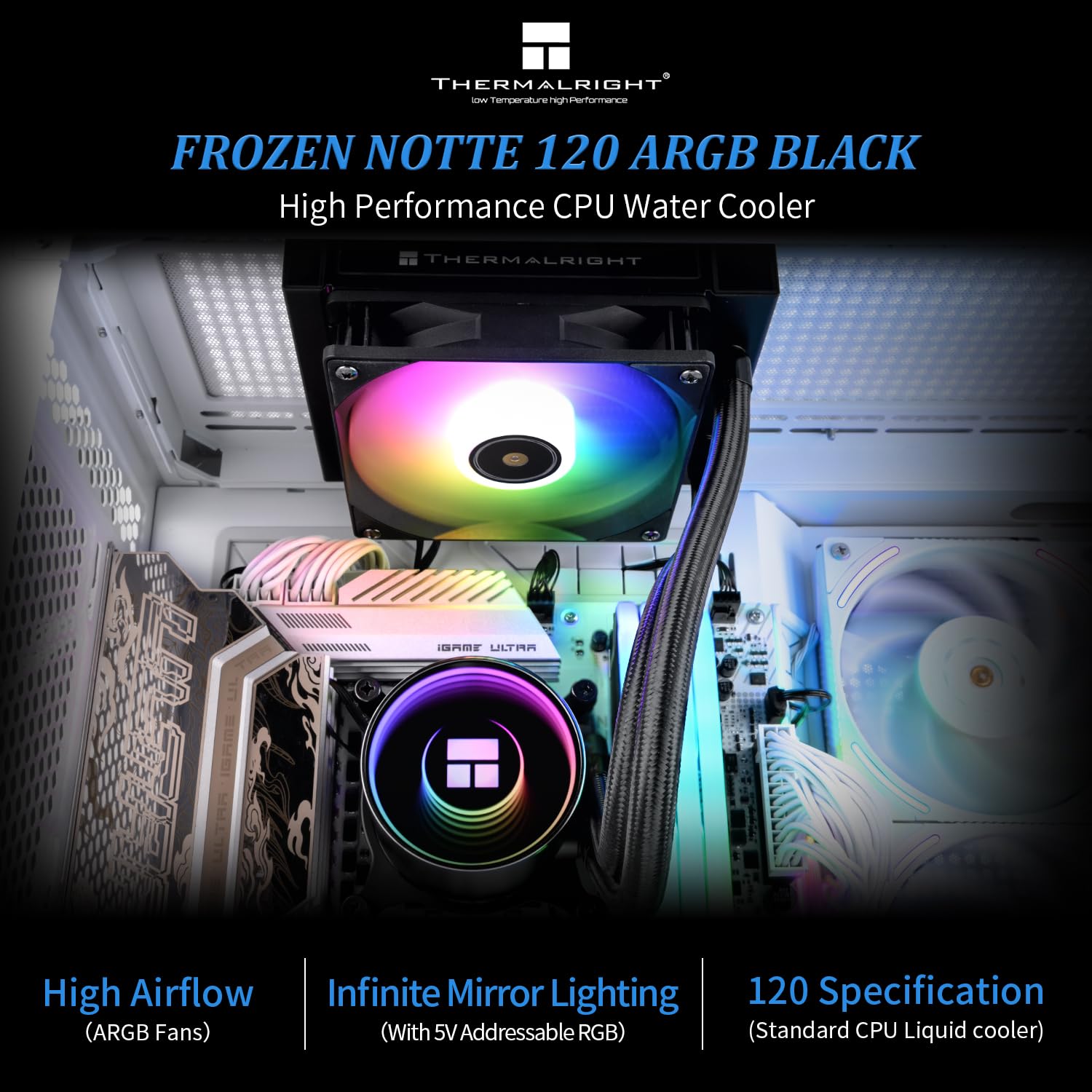 Detalle de Thermalright Frozen Notte 120 ARGB Black Liquid CPU Cooler, 120mm PWM Fan