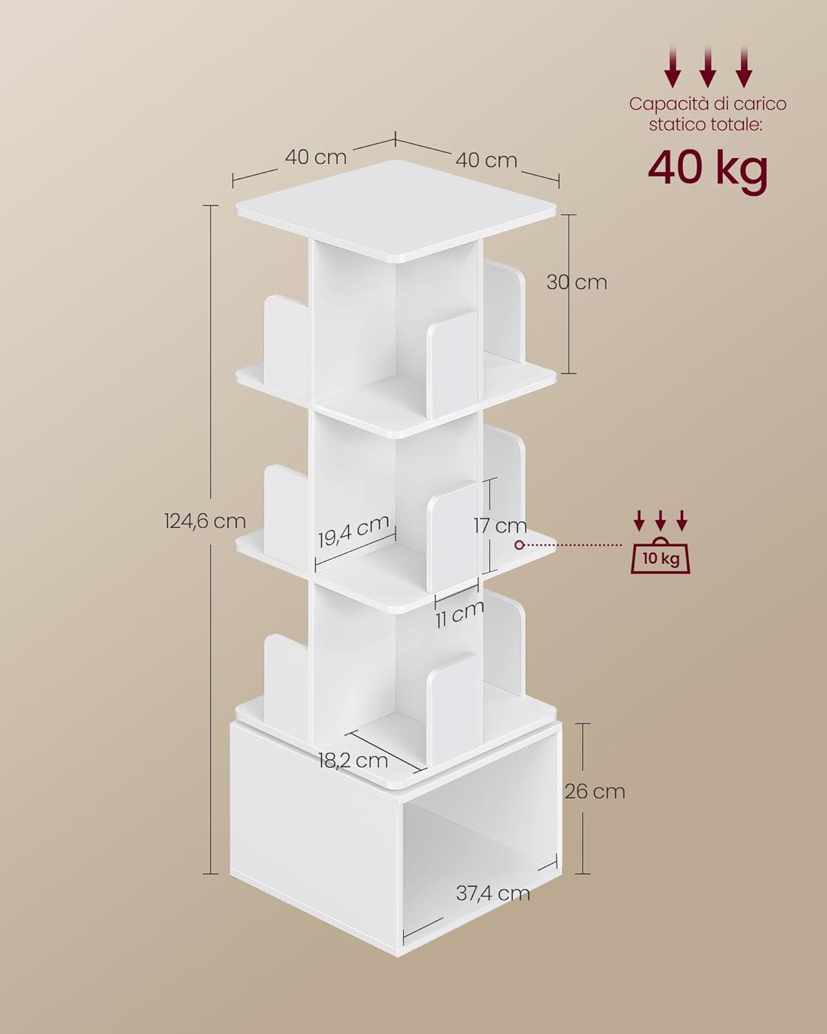 Thumbnail 5 de VASAGLE CUSTOS Collezione Libreria Scaffale Girevole a 360° 4 Ripiani, Bianco Nuvola LBC471WB01