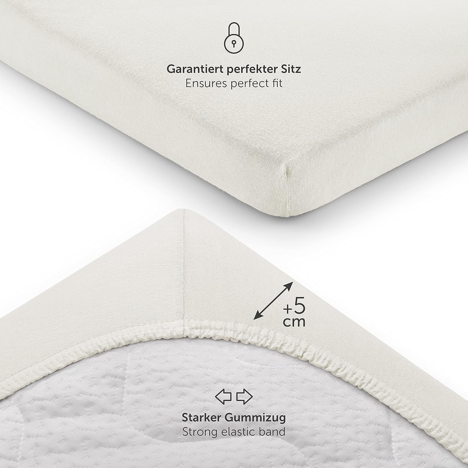Detalle de Laleni jerseyunderlakan 55 × 90 cm, 2-pack i 100 % bomull, elfenben